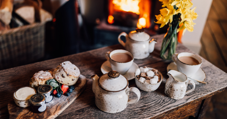 Afternoon tea at High Force Hotel in front of roaring open fire